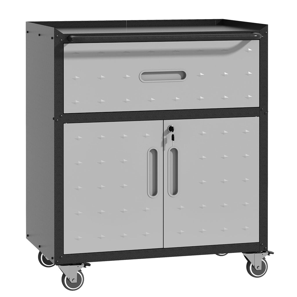 Sturdy Metal Tool Cabinet with Drawer & Locking Doors - Mobile Garage Storage