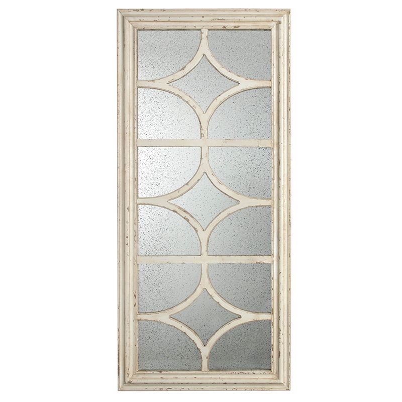 Rectangular Wall Mirror with Distressed Frame - Cream