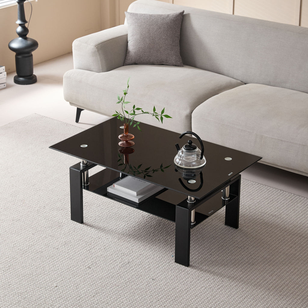 Tempered Glass Coffee Table with Storage - Black or White