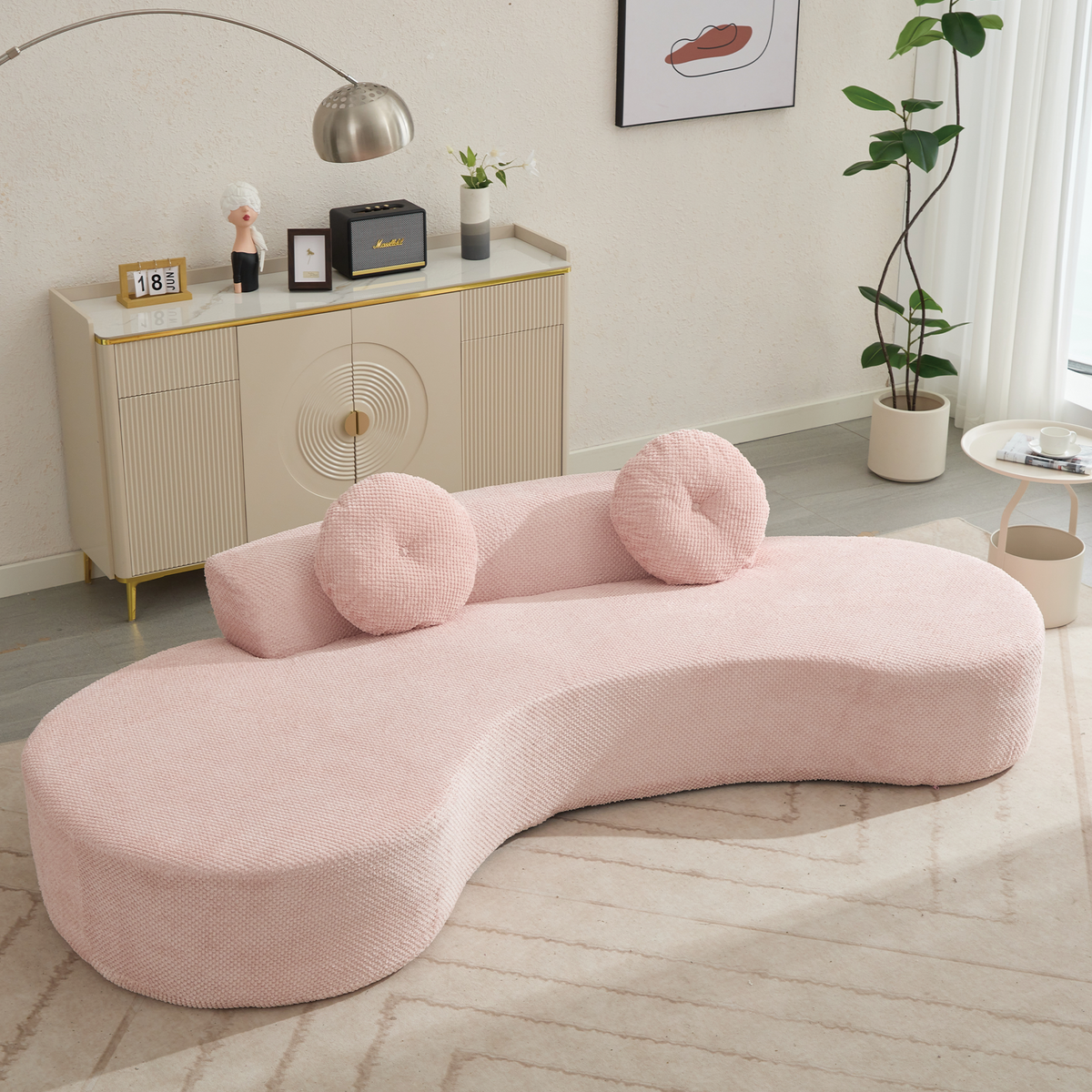 105.5'' Curved Sofa with Anti-Wrinkle Corduroy Upholstery - Gray or Pink