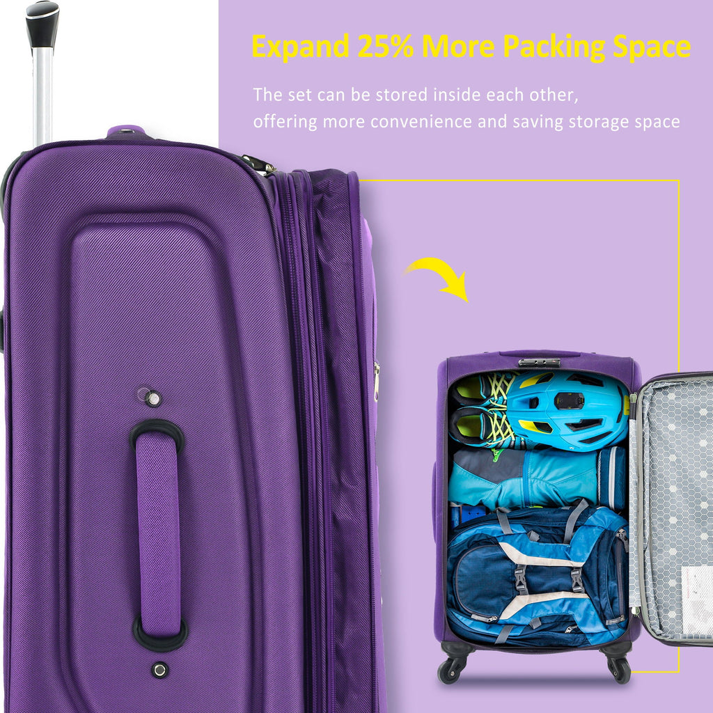 Expandable Softside Luggage 3 Piece Set with Spinner Wheels - Multiple Colors