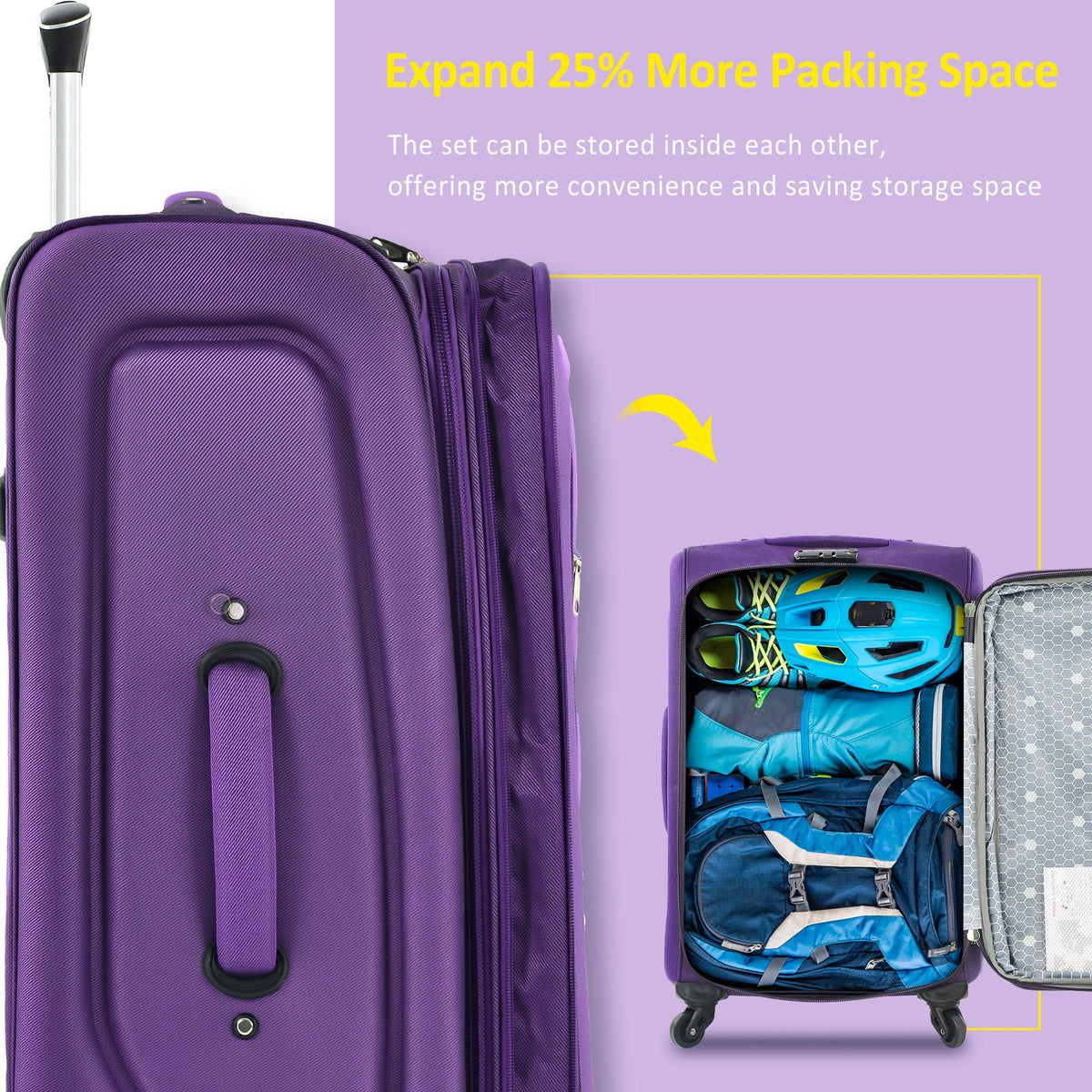 Expandable Softside Luggage 3 Piece Set with Spinner Wheels - Multiple Colors