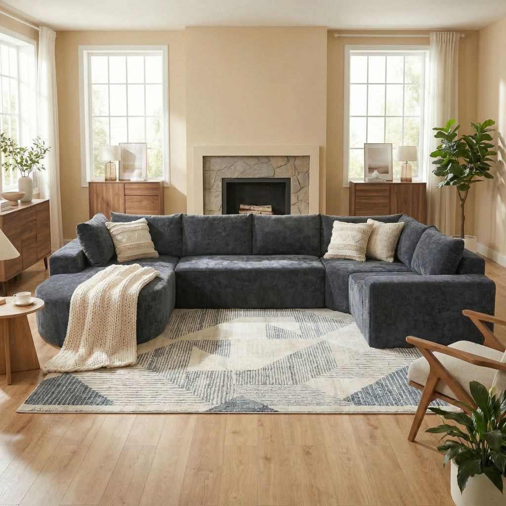 Modular Cloud Sectional Sofa Set with Deep Seating - Choose Beige, Dark Gray, or Dark Brown
