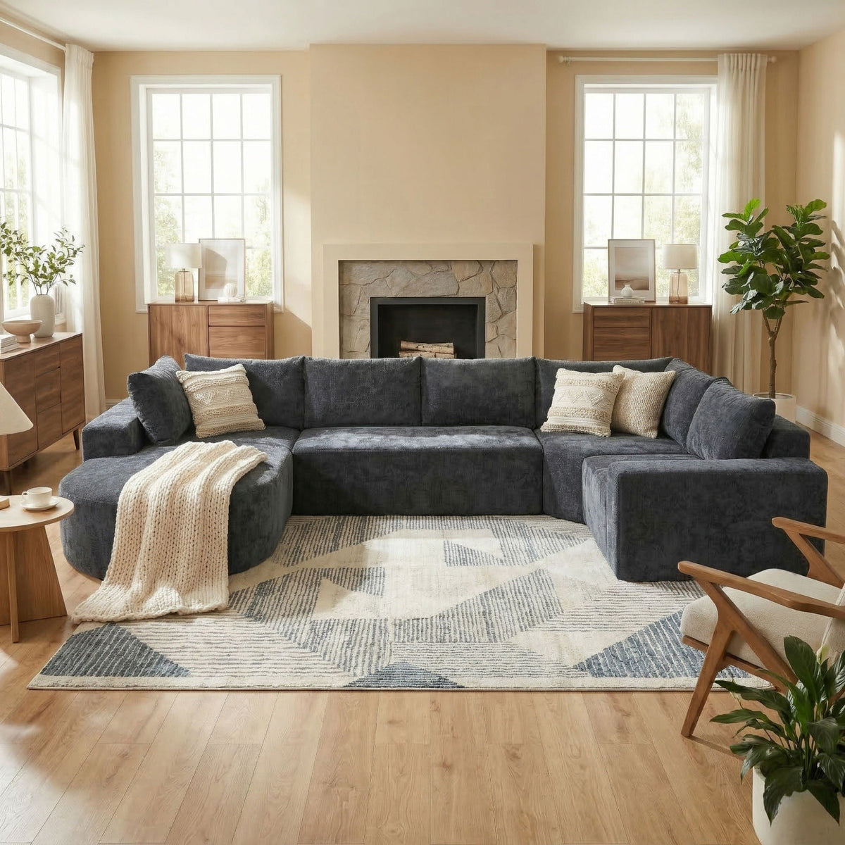 Modular Cloud Sectional Sofa Set with Deep Seating - Choose Beige, Dark Gray, or Dark Brown