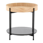 Contemporary End Table with Mixed Material Shelf - Black / Natural