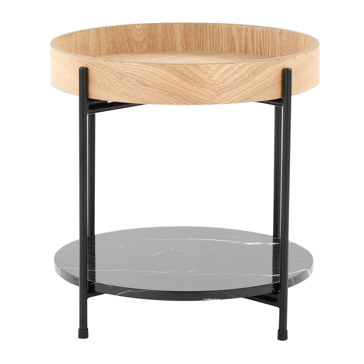 Contemporary End Table with Mixed Material Shelf - Black / Natural