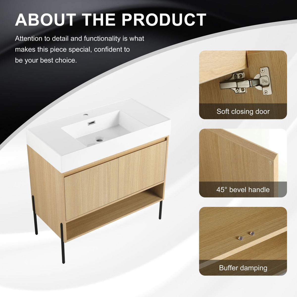 Modern Bathroom Vanity Combo with Single Resin Sink and Storage Cabinet - Light Brown
