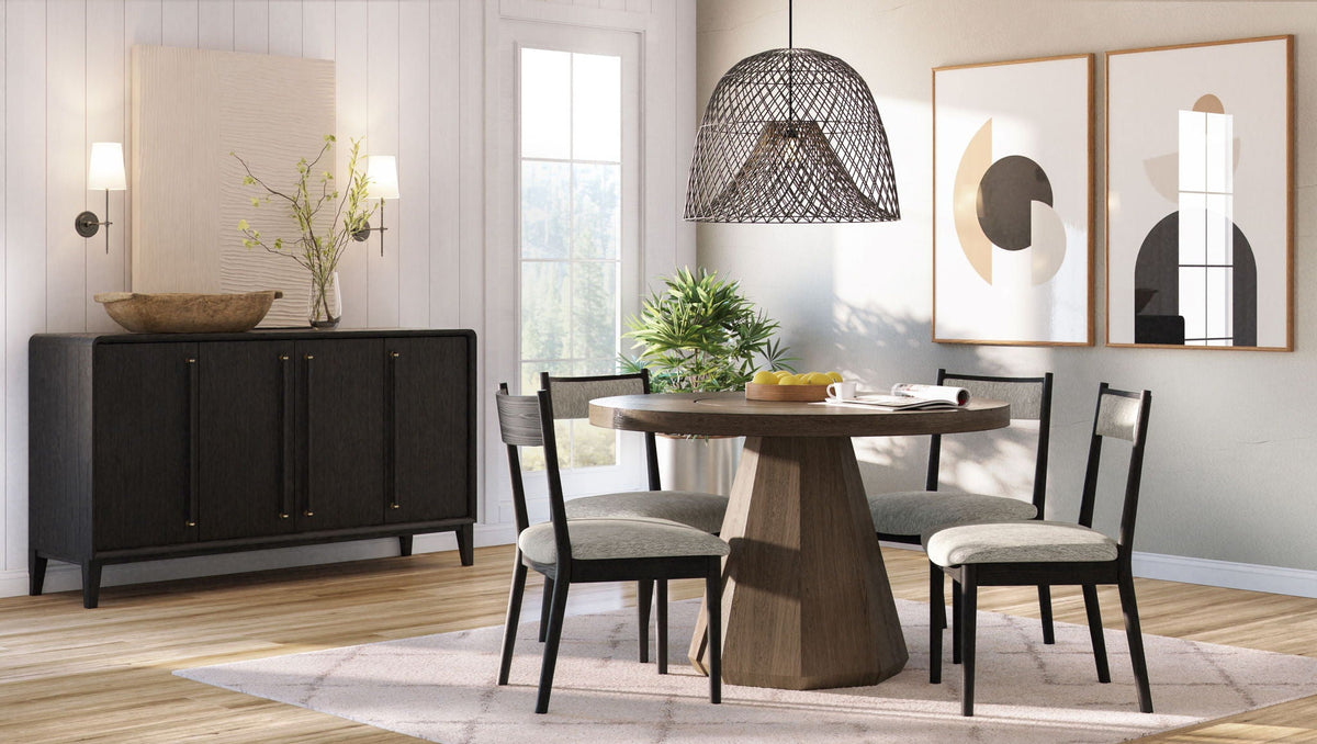 Elegant Round Dining Table with Pedestal Base - Light Brown or Dark Brown