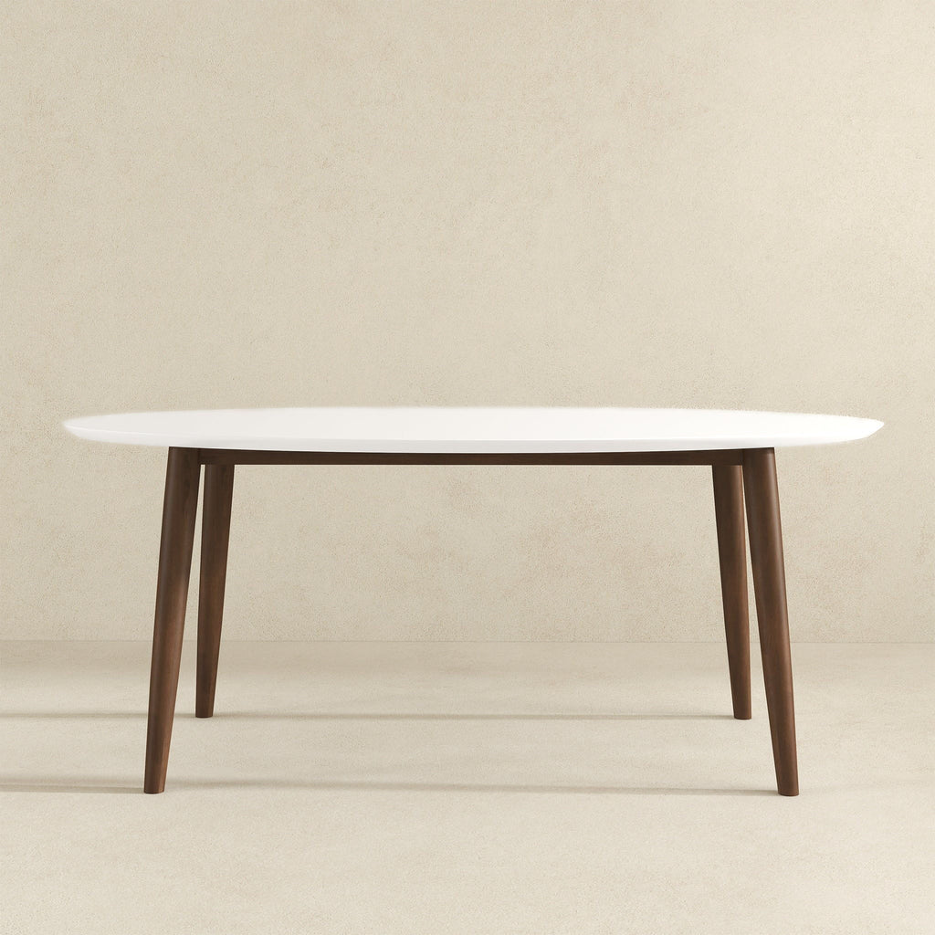 Mid-Century Modern Oval Dining Table with Solid Wood Construction - White
