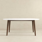 Mid-Century Modern Oval Dining Table with Solid Wood Construction - White