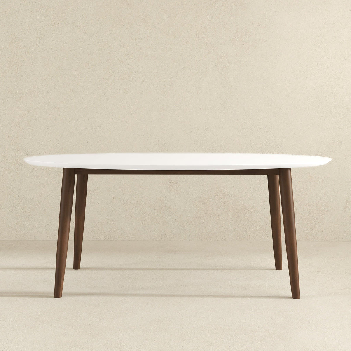 Mid-Century Modern Oval Dining Table with Solid Wood Construction - White