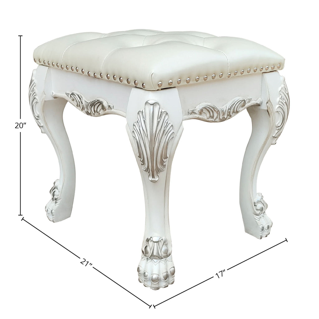Bone White Vanity Stool with Foam-Padded PU Leather Seat