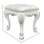 Bone White Vanity Stool with Foam-Padded PU Leather Seat