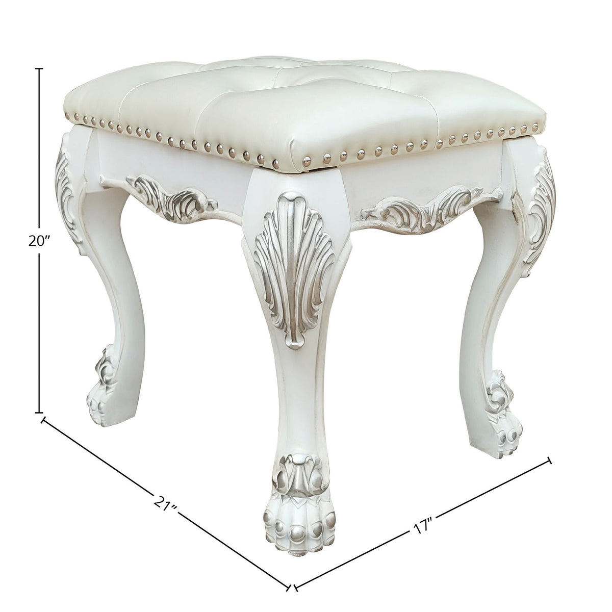 Bone White Vanity Stool with Foam-Padded PU Leather Seat