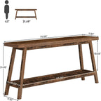 Extra Long Console Table with 2-Tier Open Storage - Farmhouse Style - Brown