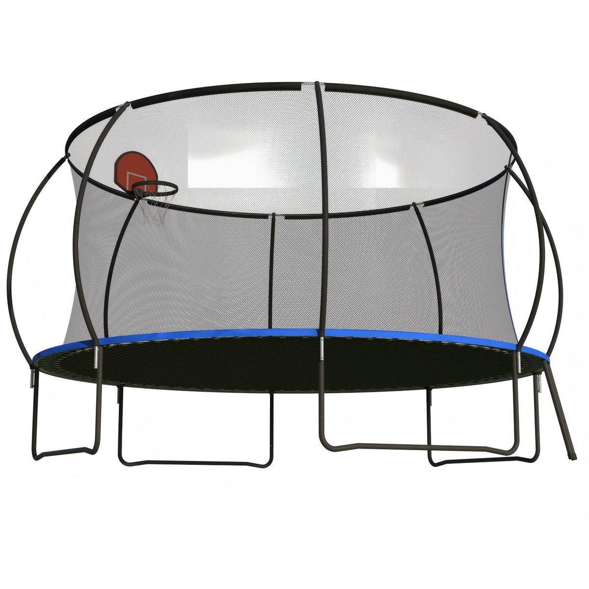 14 Ft Outdoor Trampoline with Basketball Hoop & Ladder - Black / Blue