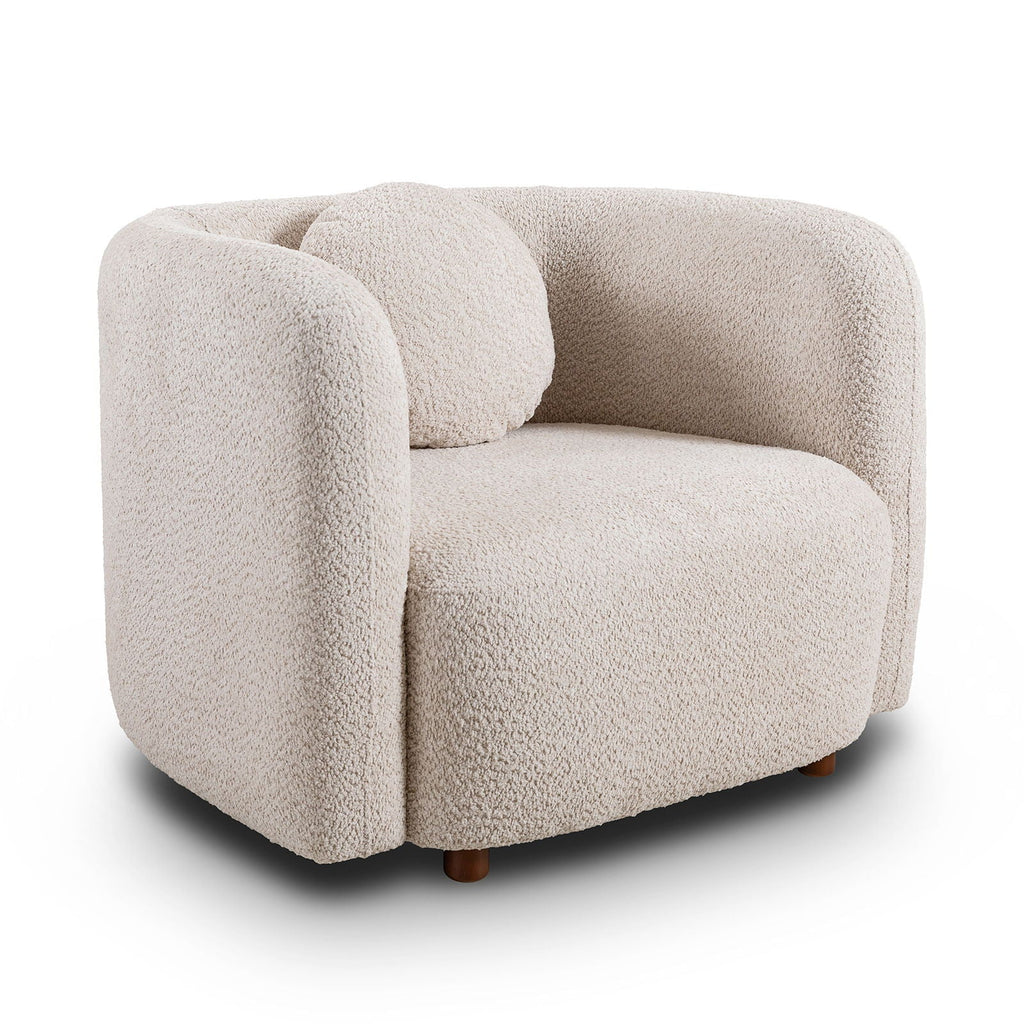 Japandi Style Accent Square Chair with Solid Wood Legs - Beige or White
