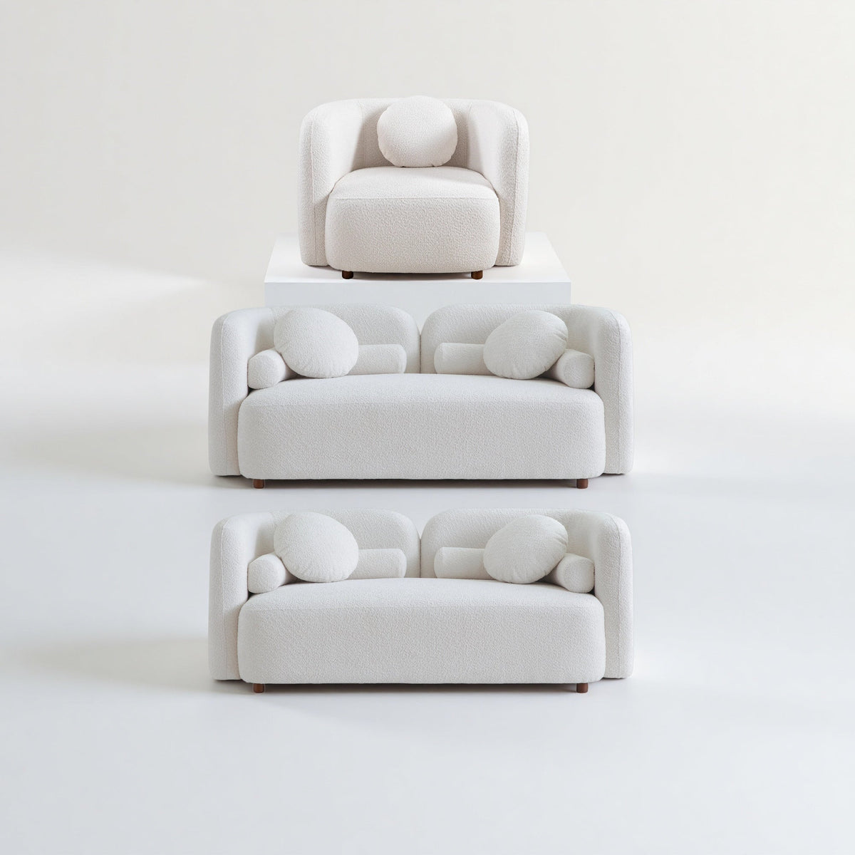 Luxury Modern Sofa Couch with Boucle Fabric - White & Beige
