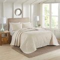 Reversible Bedspread Set with Medallion Quilting - Cream Full/Queen
