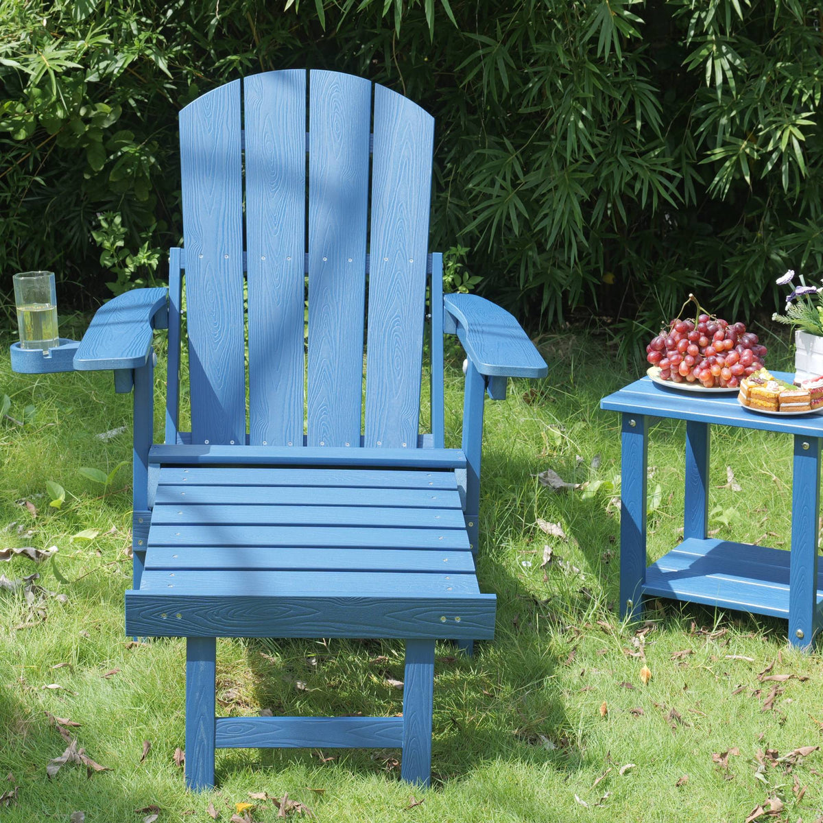 Outdoor Adjustable Lounge Chair with Built-in Cup Holder - Brown