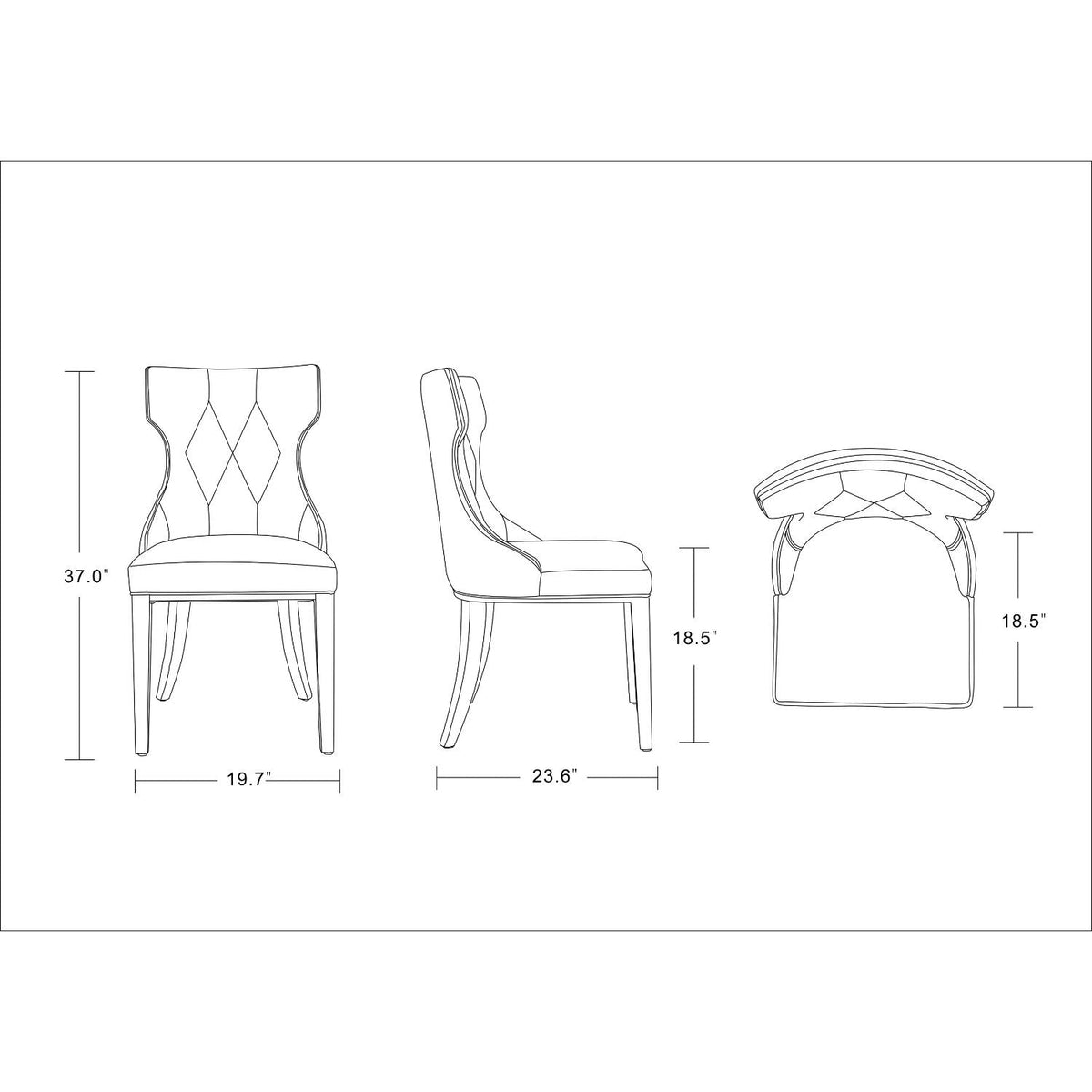 Reine Dining Chair Set of 2 with Solid Wood Frame and Classic Design - Multiple Colors