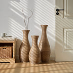 3 Piece Artificial Rattan Floor Vase Set with Modern Artistic Style - Beige