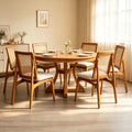 7-Piece Extendable Wood Dining Set with Rattan-Back Chairs