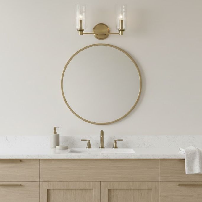 Regal Double Light Vanity With Clear Ribbed Satin - Antique Brass / Clear