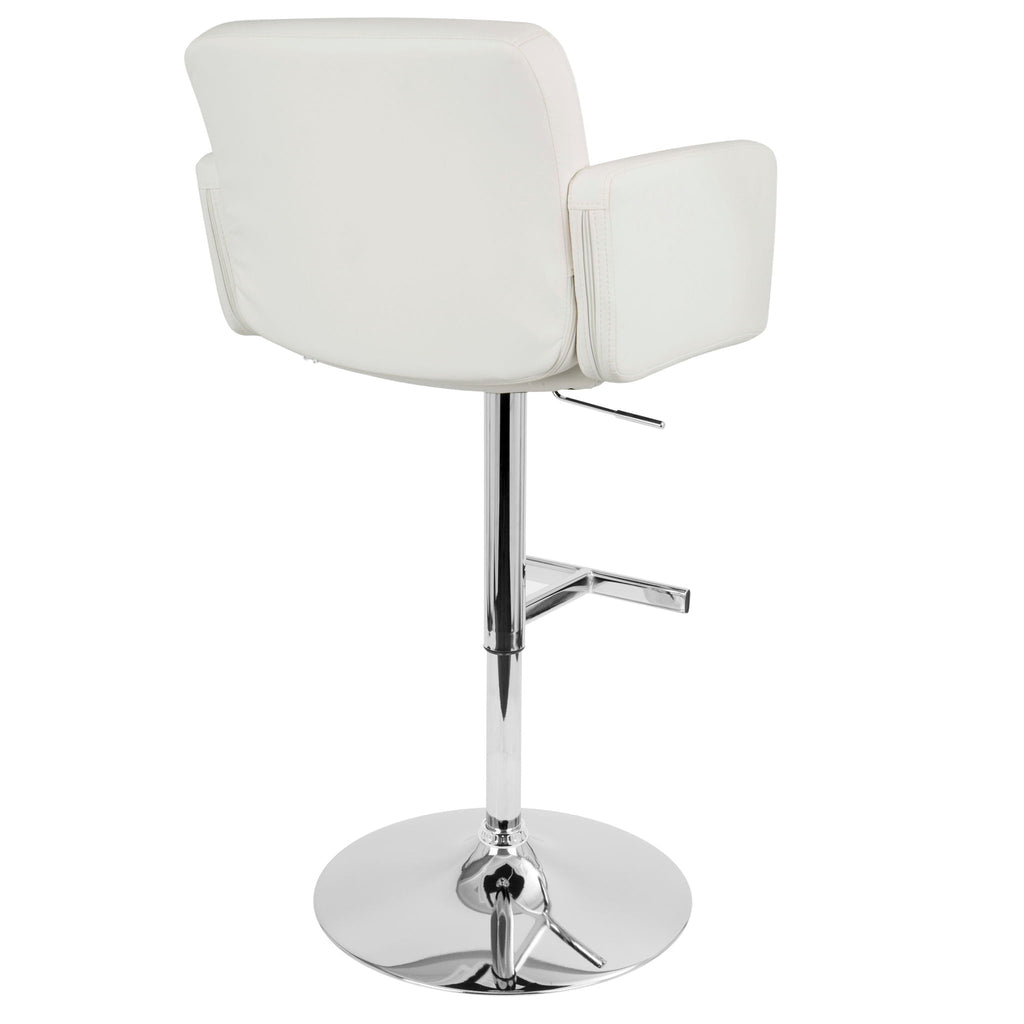 White Contemporary Adjustable Barstool with Swivel and Padded Seat - Bar Height