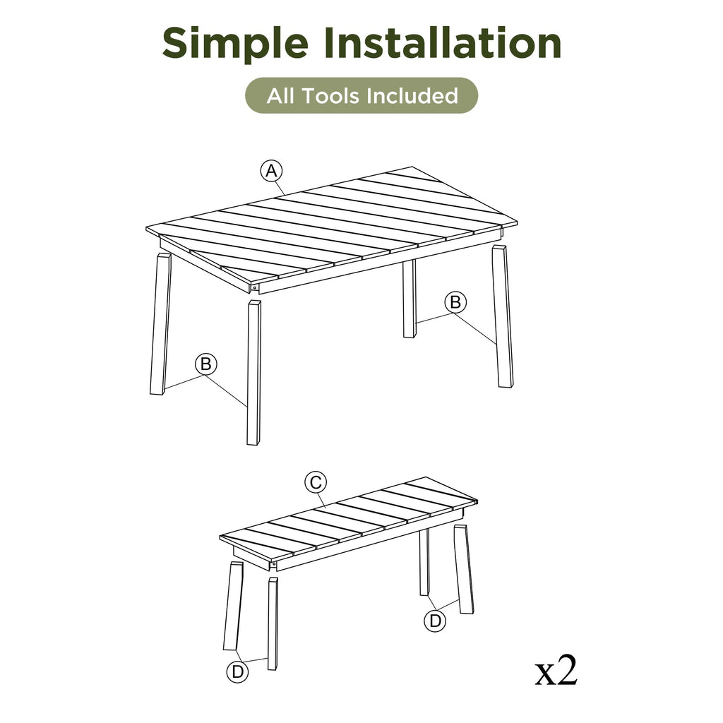 Acacia Wood 3-Piece Dining Set with Modern Grain - Natural Finish
