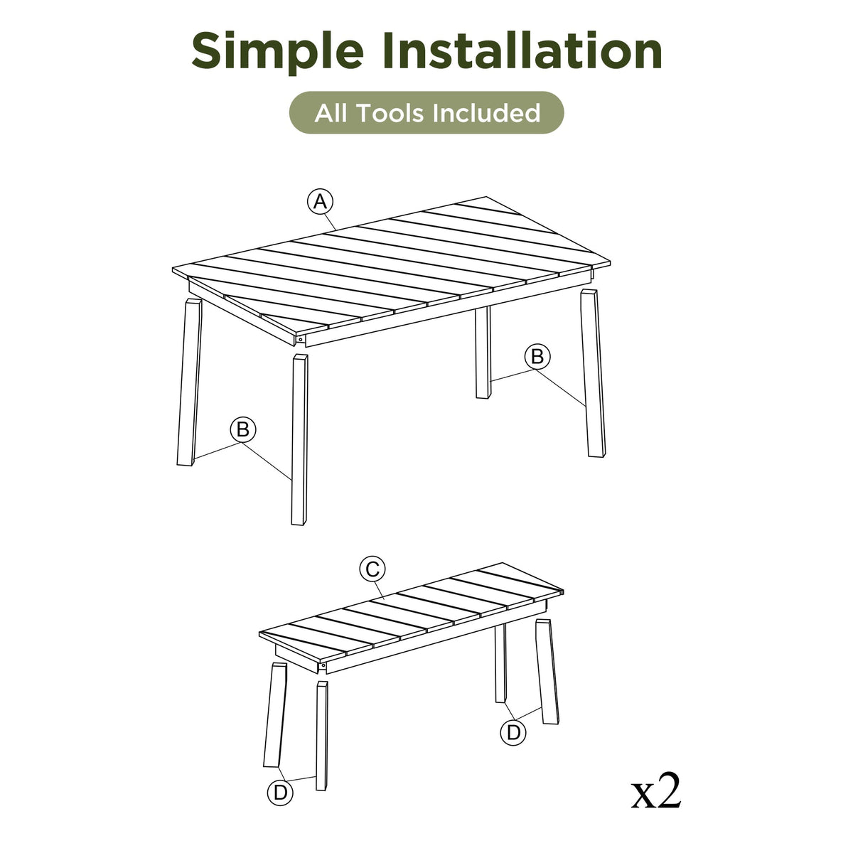 Acacia Wood 3-Piece Dining Set with Modern Grain - Natural Finish
