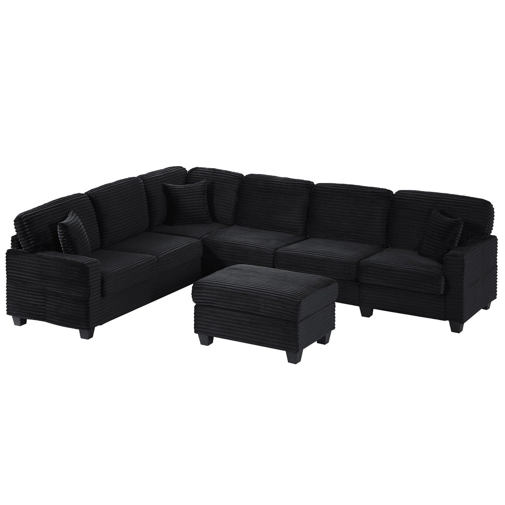 U-Shaped Upholstered Sectional Sofa with Movable Ottoman