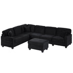 U-Shaped Upholstered Sectional Sofa with Movable Ottoman