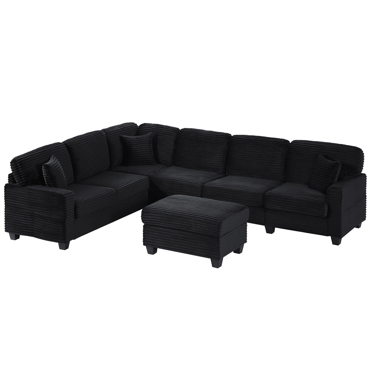 U-Shaped Upholstered Sectional Sofa with Movable Ottoman