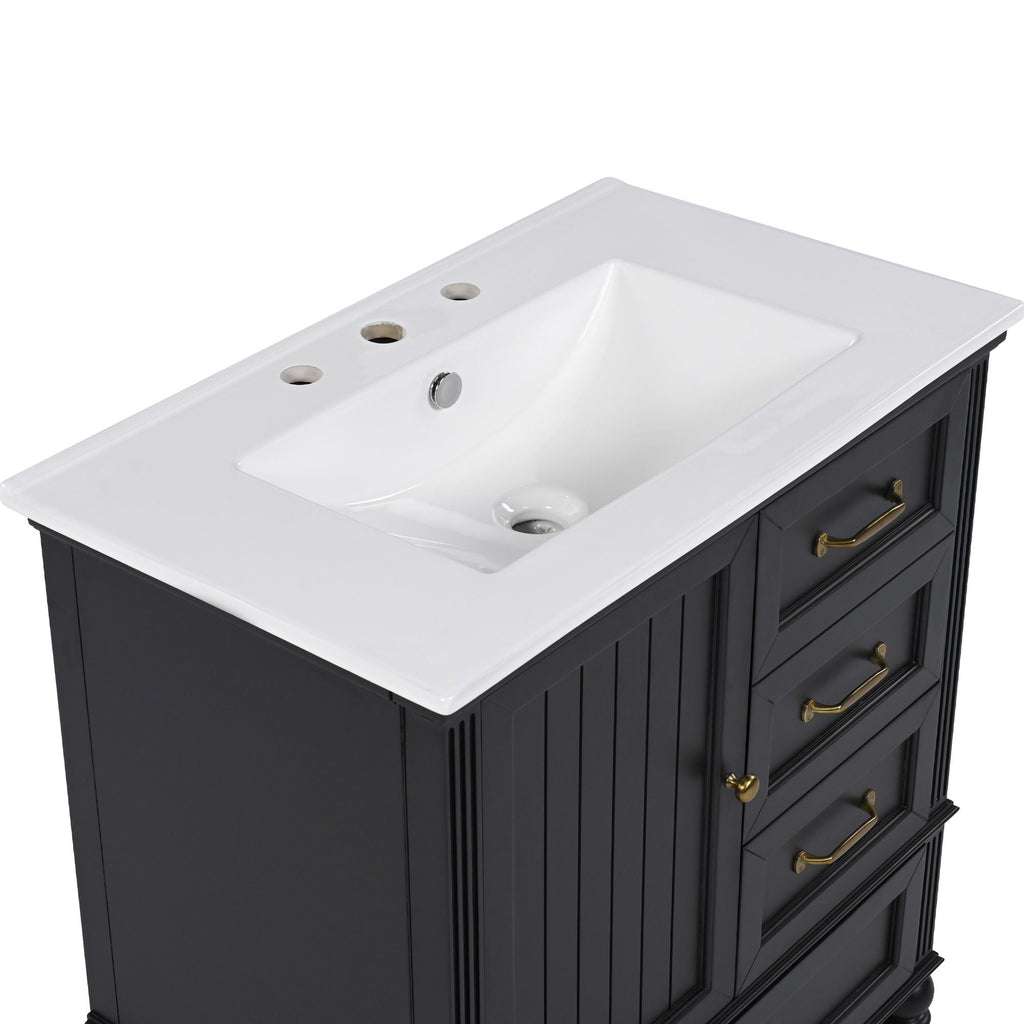 30" Bathroom Vanity with Sink and Soft-Close Drawers - White or Black