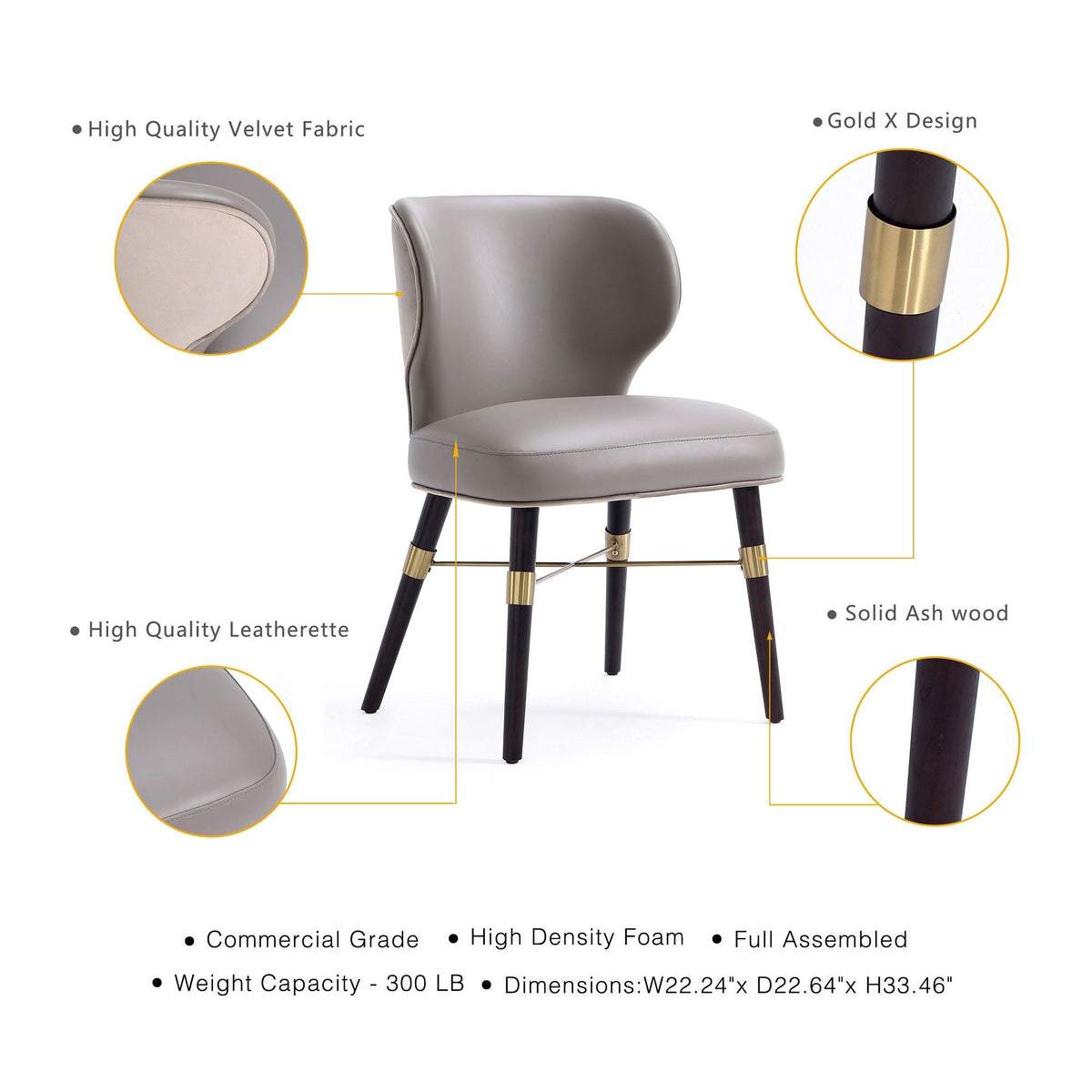 Strine Dining Chair with Wood Frame and Modern Upholstery - Available in Dark Gray or Blue