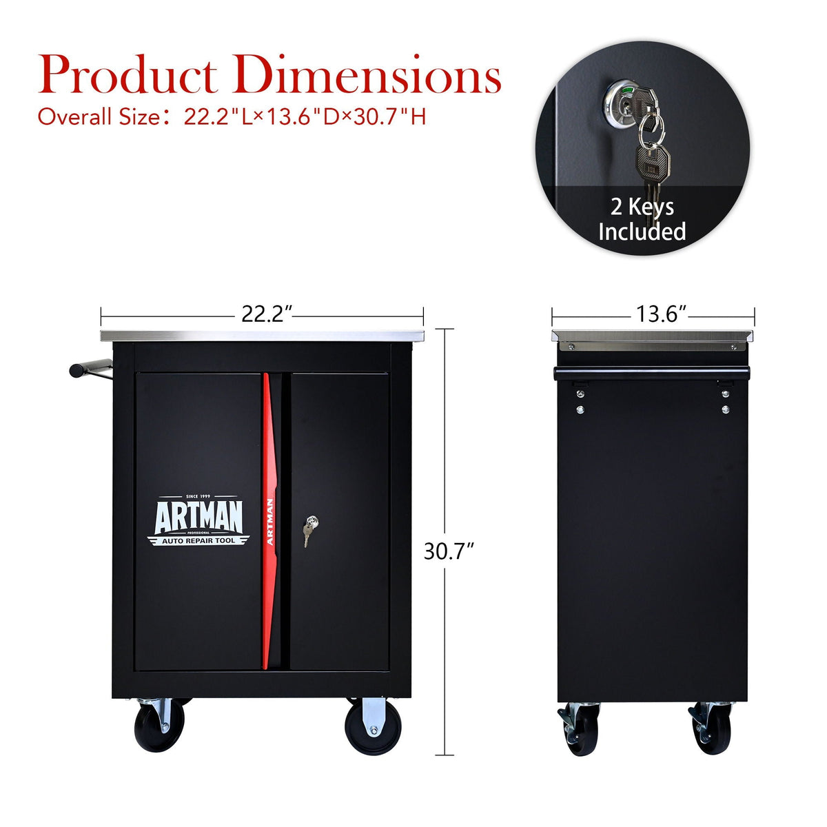 Double Door Multi-Function Tool Cart with Secure Storage - Black/Red