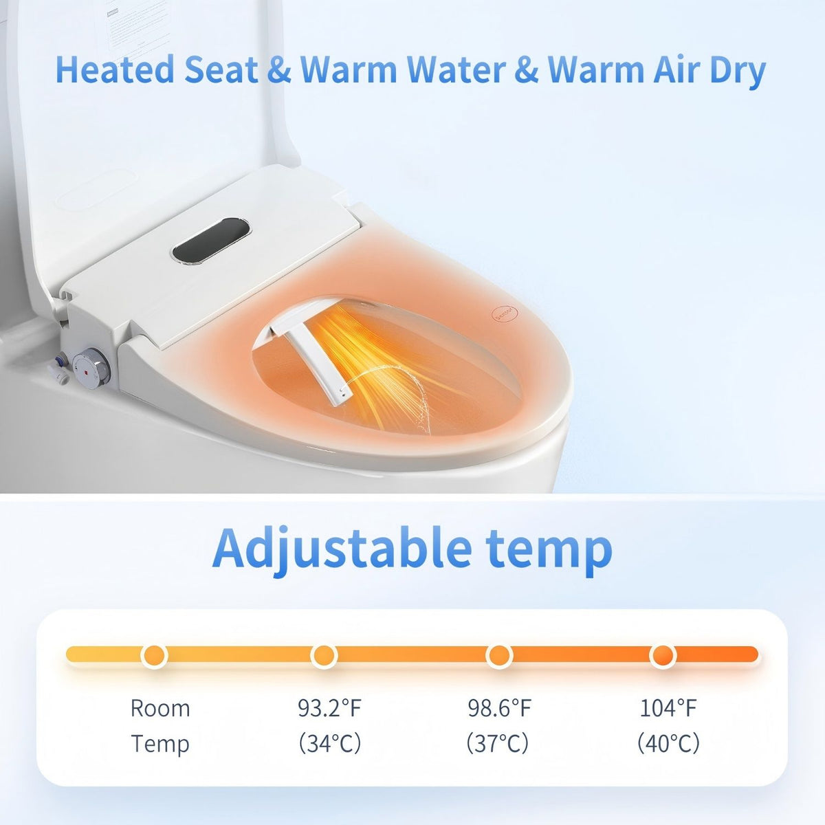Smart Bidet Toilet Seat with Adjustable Heated Seat - White
