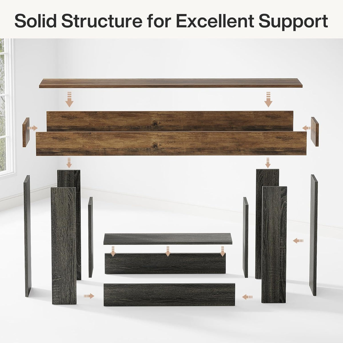 Console Table with 2 Tier Storage and U-Shaped Base - Light Brown or Dark Brown