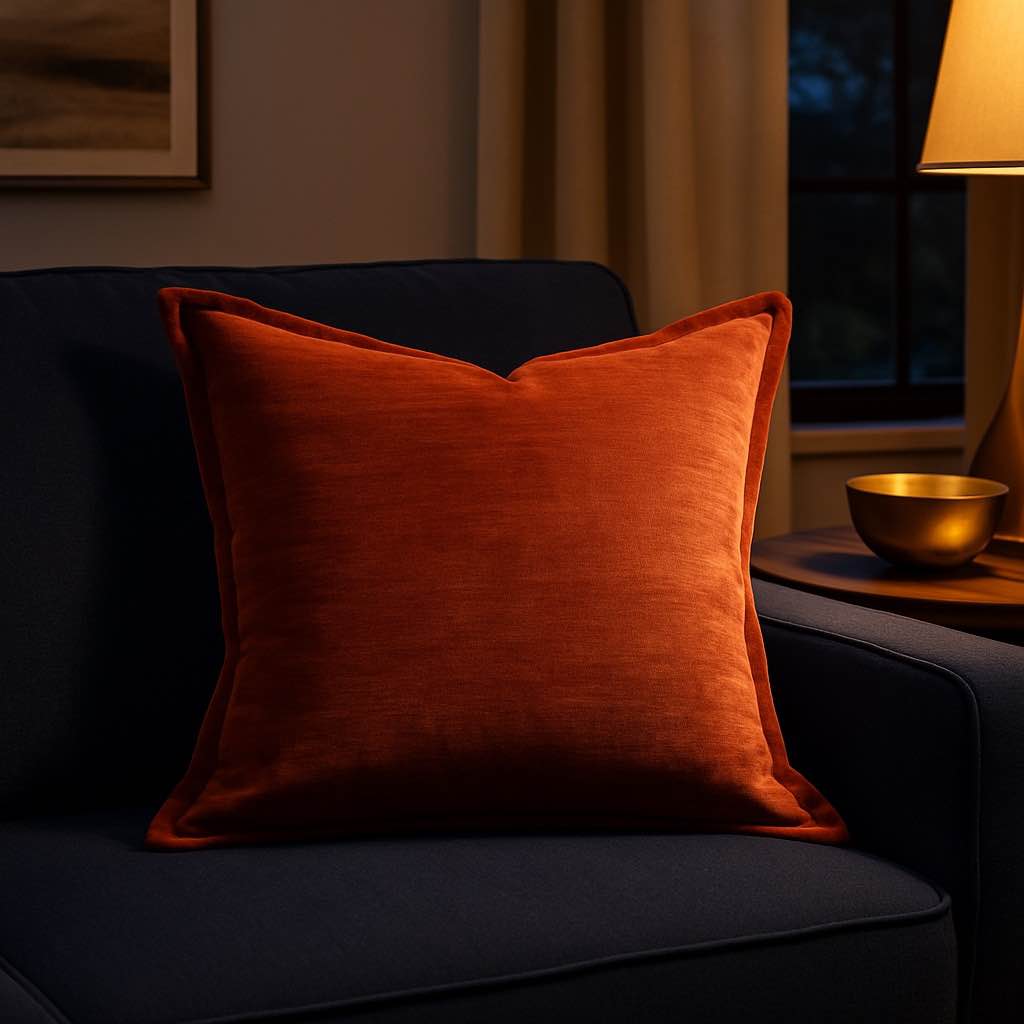 Velvet Throw Pillow with Plush Comfort - Reddish Brown