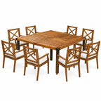 9-Piece Acacia Wood Outdoor Patio Dining Set with X-Back Chairs - Teak Finish