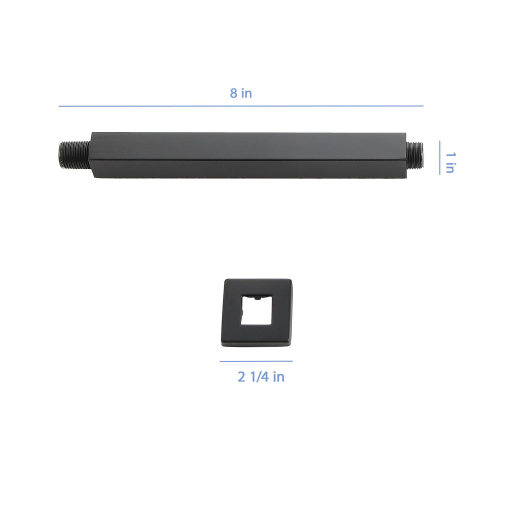 Premium 8" Ceiling Mounted Shower Arm with Flange - Black or Gray