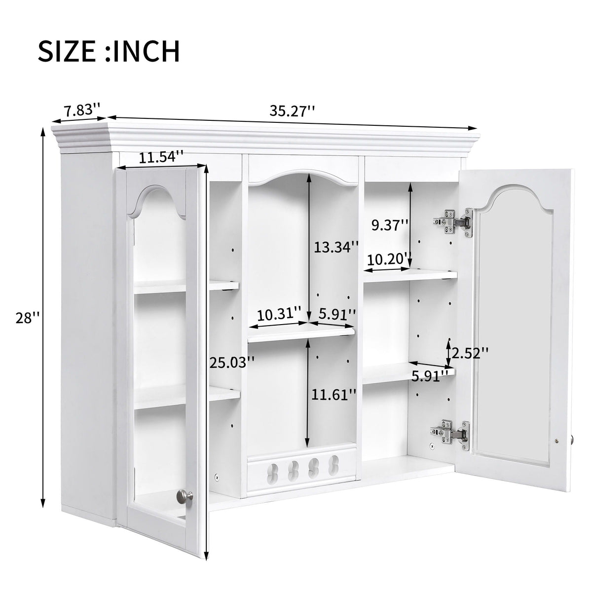 Wall-Mounted Medicine Cabinet with 2 Glass Doors and Adjustable Shelves - White