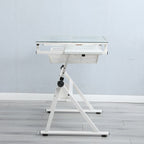 Adjustable Tempered Glass Drafting Printing Table with Chair - Black or White