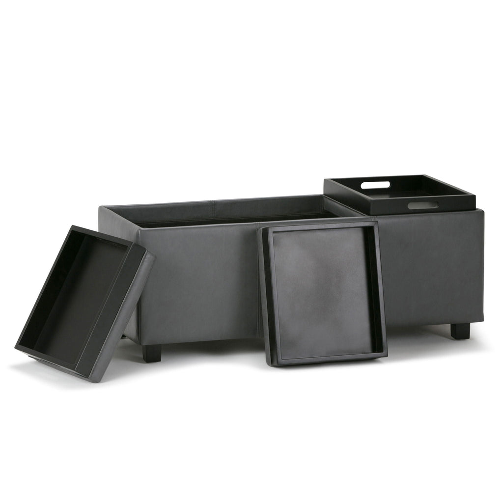Avalon Upholstered Storage Ottoman with Flip-Over Serving Trays - Multiple Colors