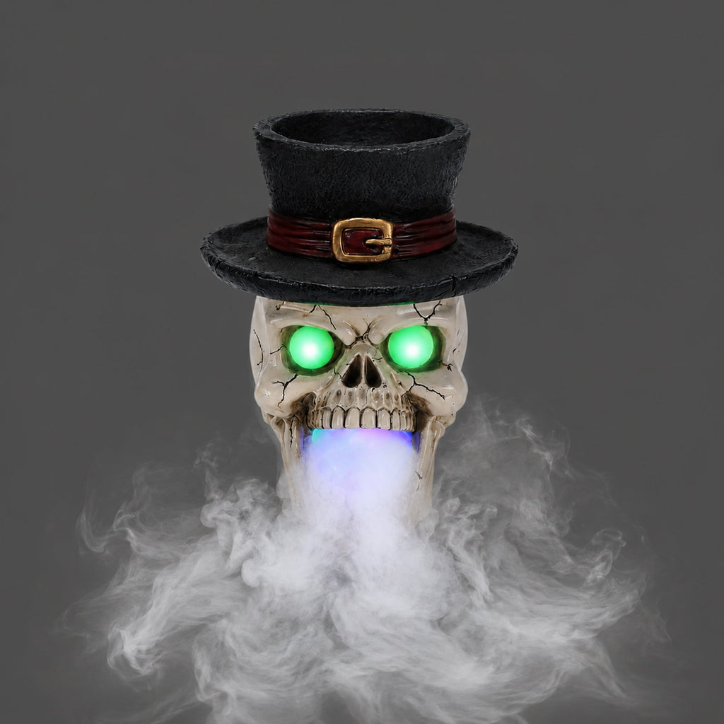 LED Light-Up Skull with Mist Maker - Resin Halloween Decor