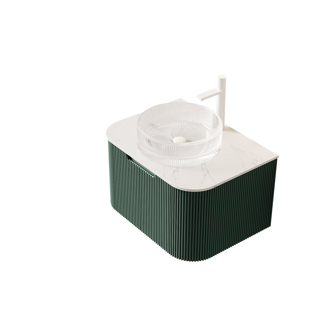 24-Inch Floating Bathroom Vanity with Crystal Glass Basin - Dark Green