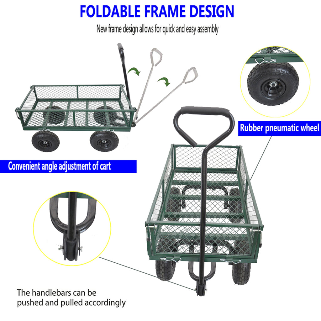Green Outdoor Wagon Cart with Foldable Steel Frame - 550 lb Capacity