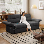 Grey Multifunctional Sofa Bed with Convertible 85-Inch Design - Plush Fabric