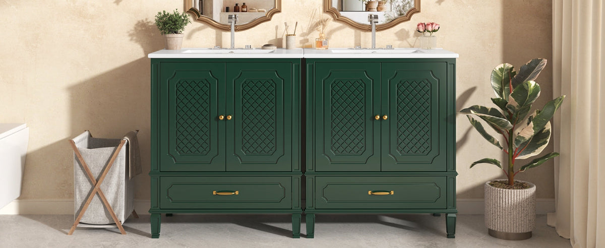 60" Double Sink Bathroom Vanity with Ample Storage - Green